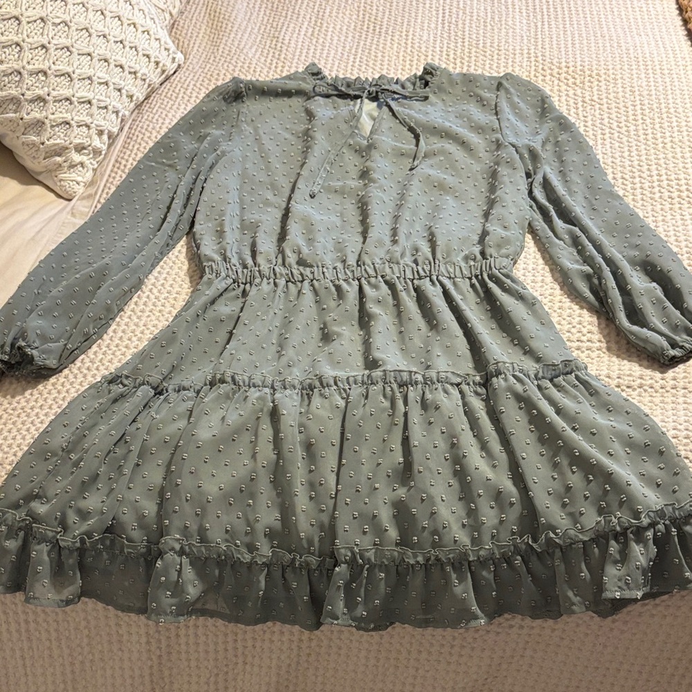 Charming Green High Collar Dress